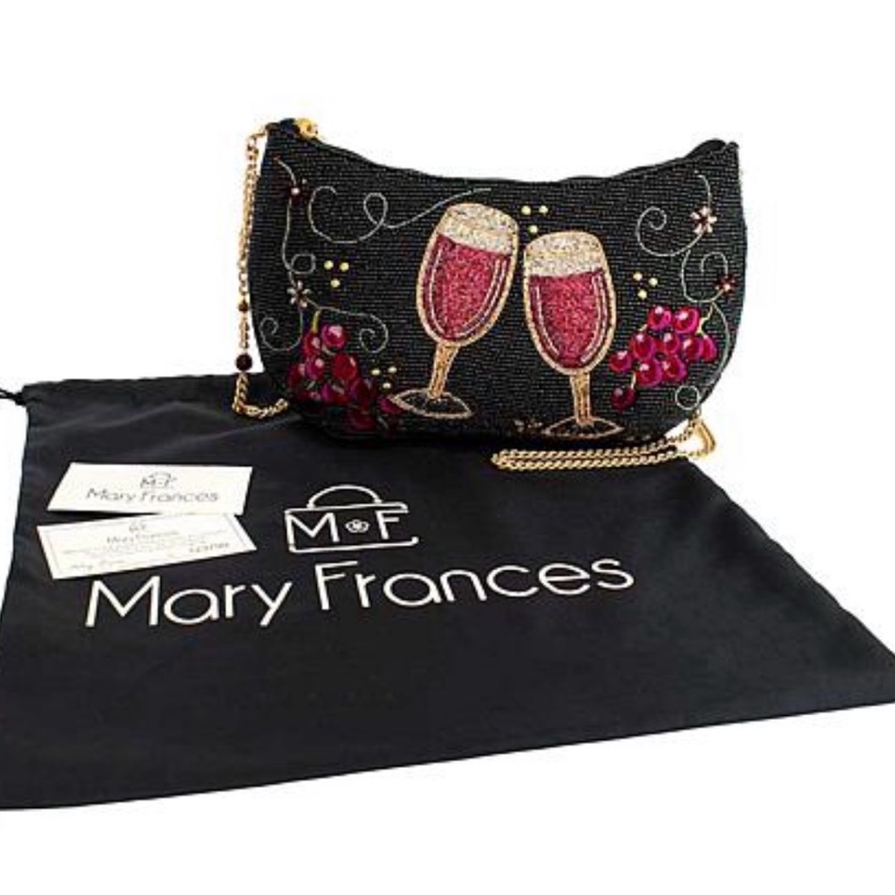 Mary Frances Black Hand-Beaded Clutch with Wine Glass Design - Picture 3 of 6
